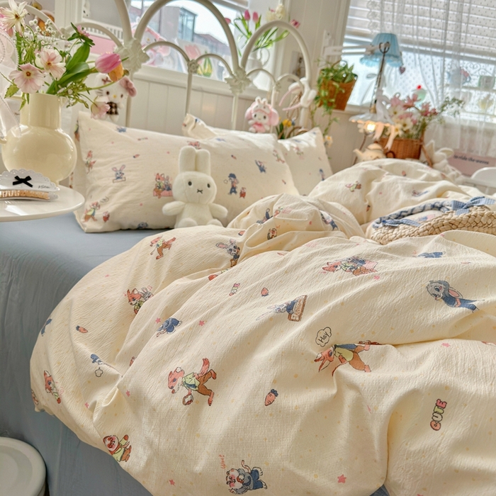 91家纺网 家纺一手货源 找家纺 海岛哥哥 2026新款云感双层纱系列四件套 动物城