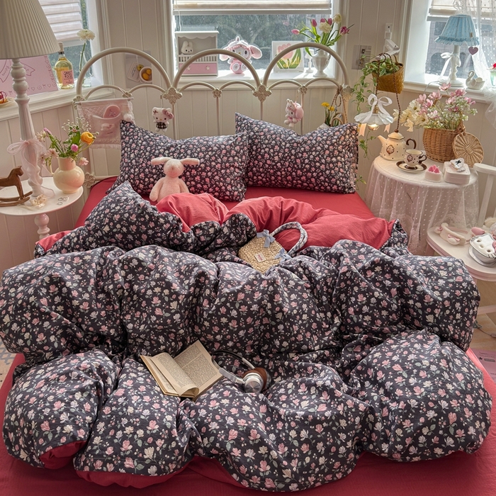 91家纺网 家纺一手货源 找家纺 海岛哥哥 2026新款云感双层纱系列四件套 繁花