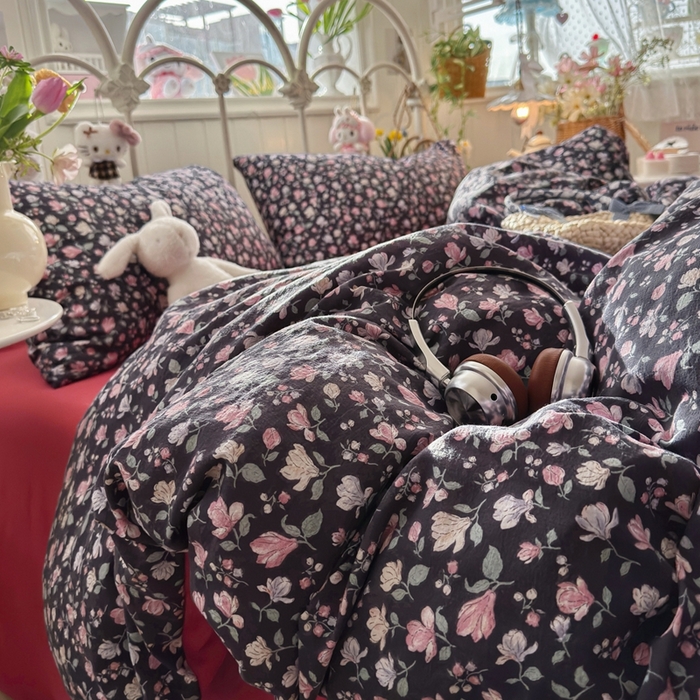 91家纺网 家纺一手货源 找家纺 海岛哥哥 2026新款云感双层纱系列四件套 繁花