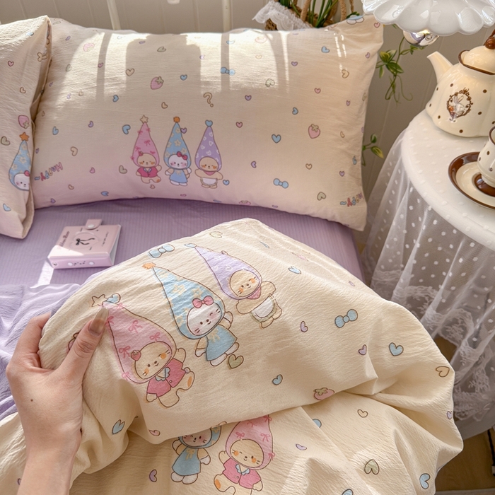 91家纺网 家纺一手货源 找家纺 海岛哥哥 2026新款云感双层纱系列四件套 可爱三小只