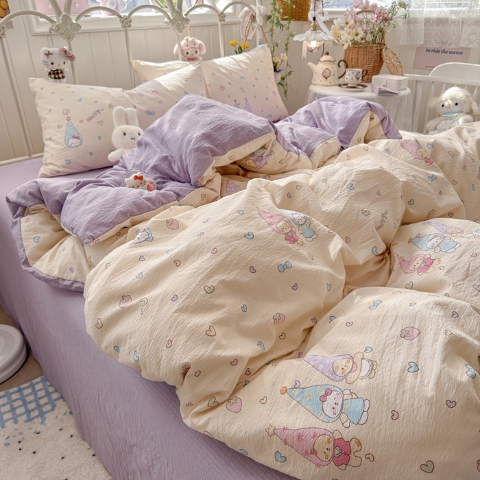 91家纺网 家纺一手货源 找家纺 海岛哥哥 2026新款云感双层纱系列四件套 可爱三小只