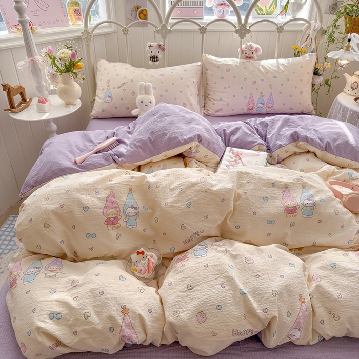 91家纺网 家纺一手货源 找家纺 海岛哥哥 2026新款云感双层纱系列四件套 可爱三小只