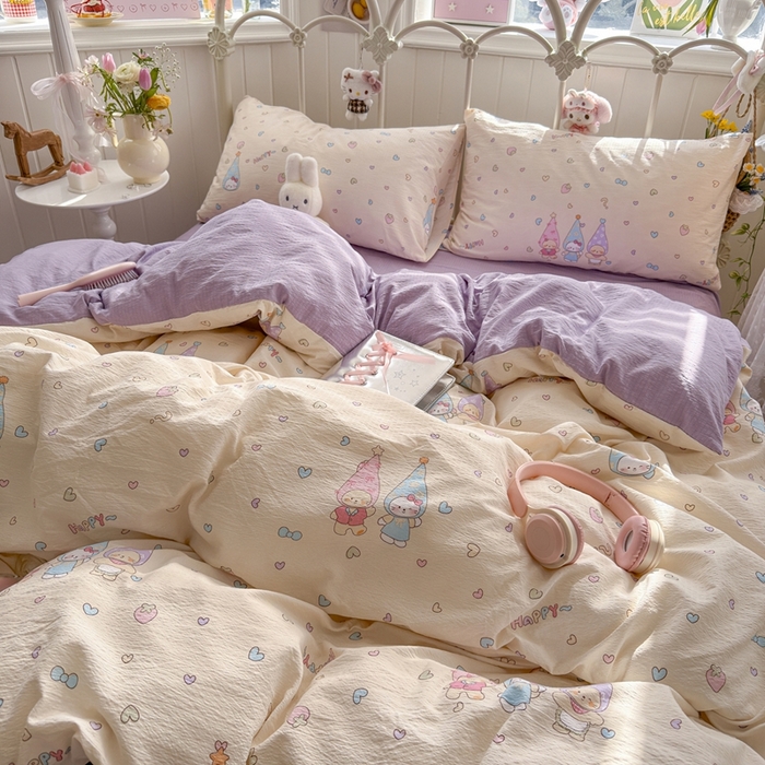 91家纺网 家纺一手货源 找家纺 海岛哥哥 2026新款云感双层纱系列四件套 可爱三小只