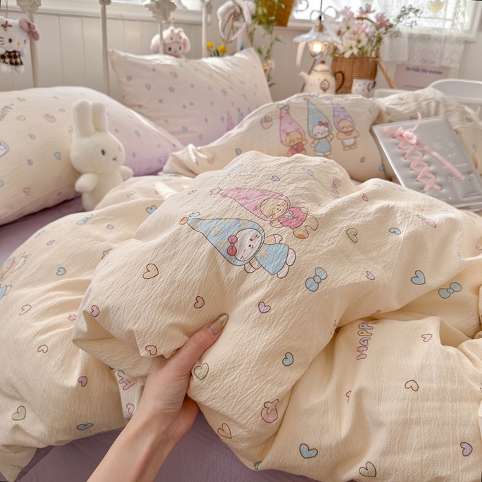 91家纺网 家纺一手货源 找家纺 海岛哥哥 2026新款云感双层纱系列四件套 可爱三小只