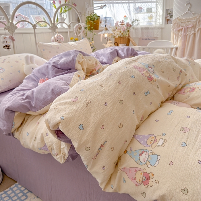 91家纺网 家纺一手货源 找家纺 海岛哥哥 2026新款云感双层纱系列四件套 可爱三小只