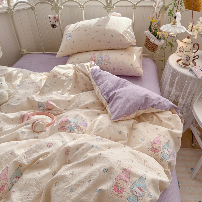 91家纺网 家纺一手货源 找家纺 海岛哥哥 2026新款云感双层纱系列四件套 可爱三小只