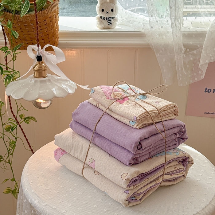 91家纺网 家纺一手货源 找家纺 海岛哥哥 2026新款云感双层纱系列四件套 可爱三小只