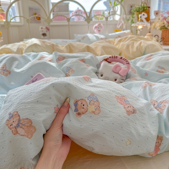 海岛哥哥 2026新款云感双层纱系列四件套 蓝仔小熊-蓝