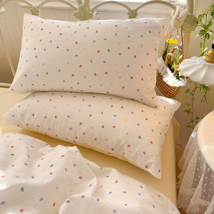 91家纺网 家纺一手货源 找家纺 海岛哥哥 2026新款云感双层纱系列四件套 奶油小心心