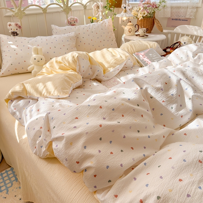 91家纺网 家纺一手货源 找家纺 海岛哥哥 2026新款云感双层纱系列四件套 奶油小心心