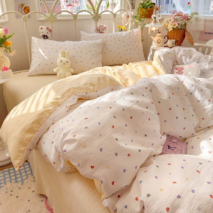 91家纺网 家纺一手货源 找家纺 海岛哥哥 2026新款云感双层纱系列四件套 奶油小心心