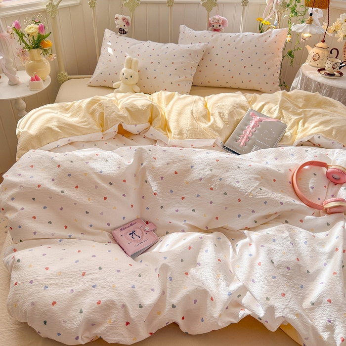 91家纺网 家纺一手货源 找家纺 海岛哥哥 2026新款云感双层纱系列四件套 奶油小心心