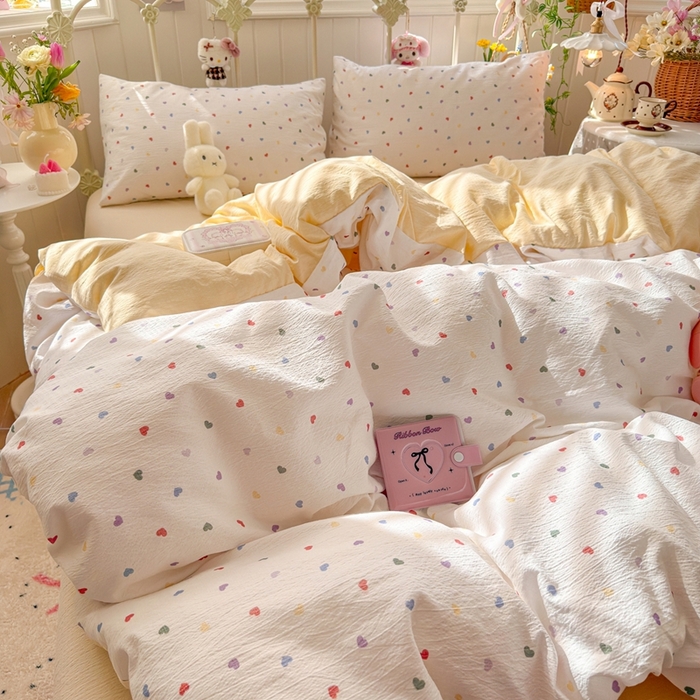 91家纺网 家纺一手货源 找家纺 海岛哥哥 2026新款云感双层纱系列四件套 奶油小心心