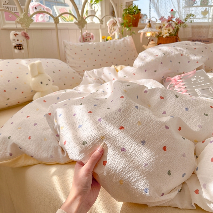 91家纺网 家纺一手货源 找家纺 海岛哥哥 2026新款云感双层纱系列四件套 奶油小心心