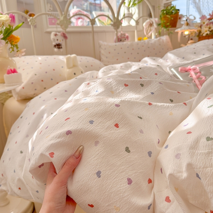 91家纺网 家纺一手货源 找家纺 海岛哥哥 2026新款云感双层纱系列四件套 奶油小心心