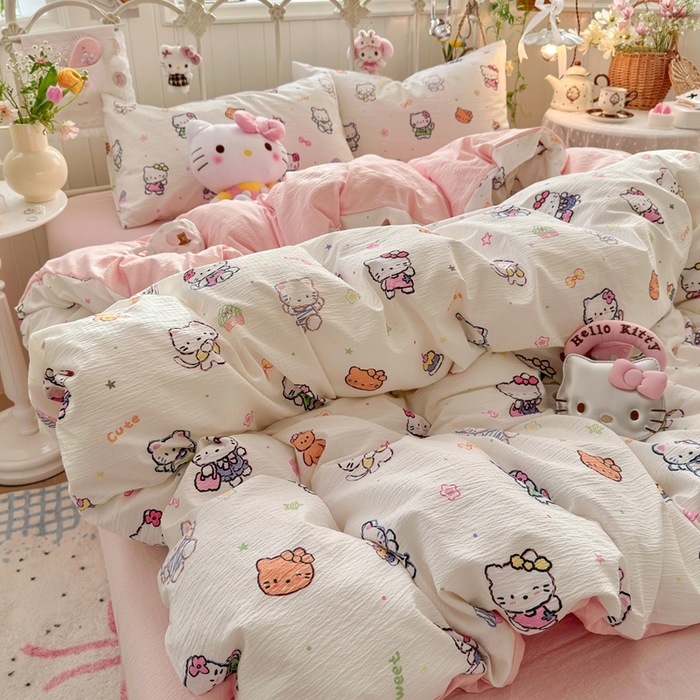 91家纺网 家纺一手货源 找家纺 海岛哥哥 2026新款云感双层纱系列四件套 泡芙小猫