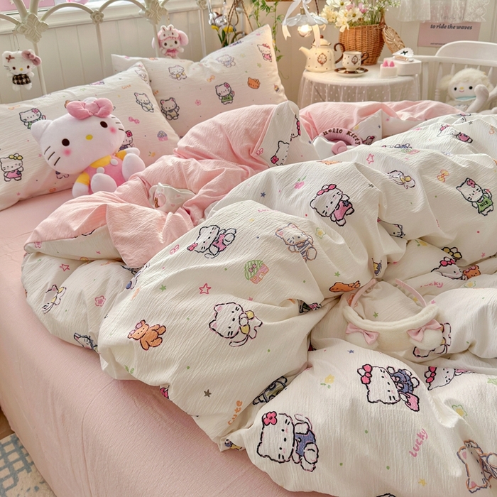 91家纺网 家纺一手货源 找家纺 海岛哥哥 2026新款云感双层纱系列四件套 泡芙小猫