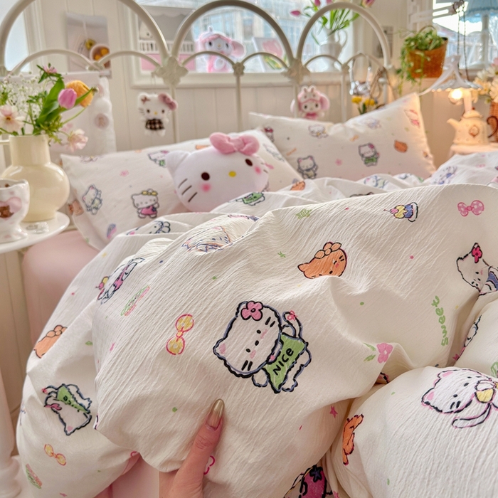 91家纺网 家纺一手货源 找家纺 海岛哥哥 2026新款云感双层纱系列四件套 泡芙小猫