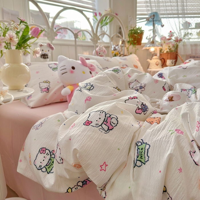 91家纺网 家纺一手货源 找家纺 海岛哥哥 2026新款云感双层纱系列四件套 泡芙小猫