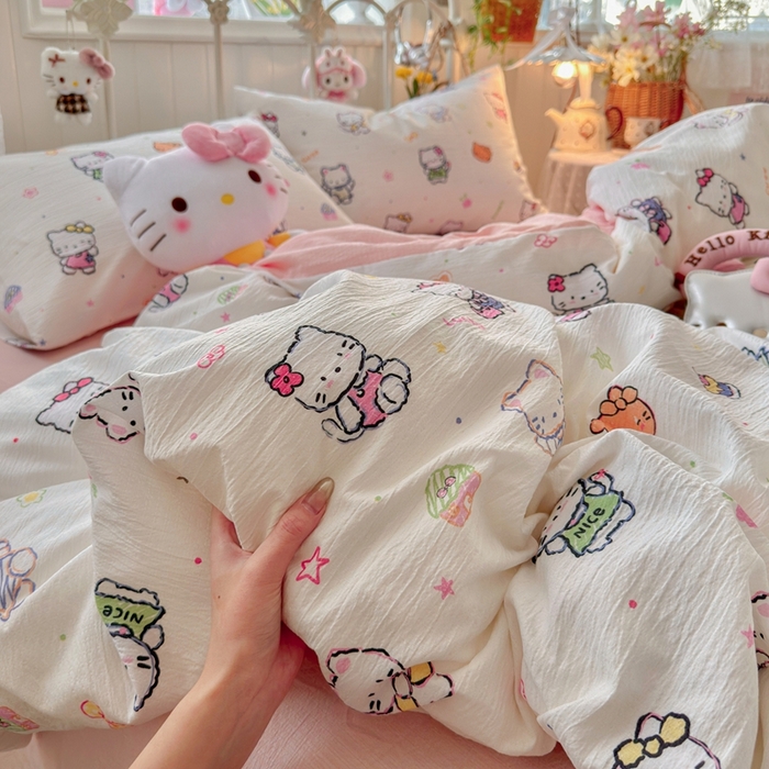 91家纺网 家纺一手货源 找家纺 海岛哥哥 2026新款云感双层纱系列四件套 泡芙小猫