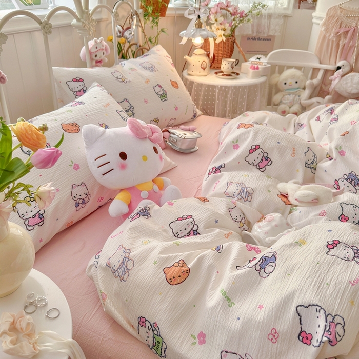 91家纺网 家纺一手货源 找家纺 海岛哥哥 2026新款云感双层纱系列四件套 泡芙小猫