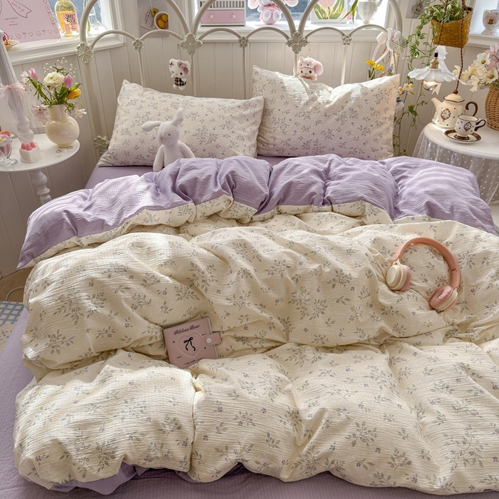 91家纺网 家纺一手货源 找家纺 海岛哥哥 2026新款云感双层纱系列四件套 散漫春色