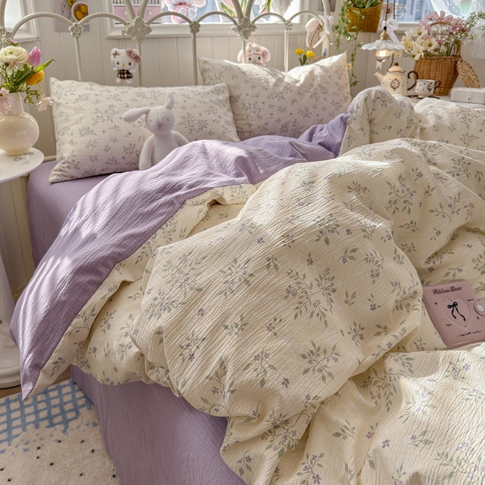 91家纺网 家纺一手货源 找家纺 海岛哥哥 2026新款云感双层纱系列四件套 散漫春色