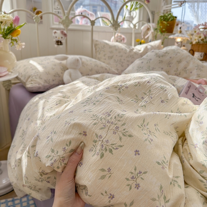 91家纺网 家纺一手货源 找家纺 海岛哥哥 2026新款云感双层纱系列四件套 散漫春色