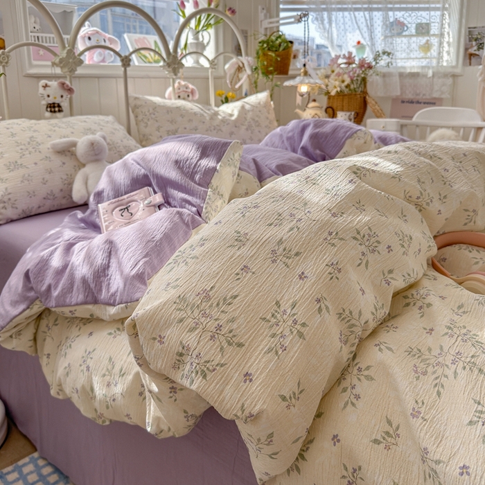 91家纺网 家纺一手货源 找家纺 海岛哥哥 2026新款云感双层纱系列四件套 散漫春色