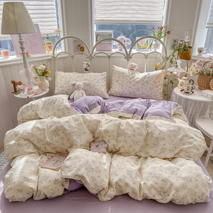 91家纺网 家纺一手货源 找家纺 海岛哥哥 2026新款云感双层纱系列四件套 散漫春色