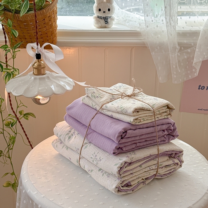 91家纺网 家纺一手货源 找家纺 海岛哥哥 2026新款云感双层纱系列四件套 散漫春色