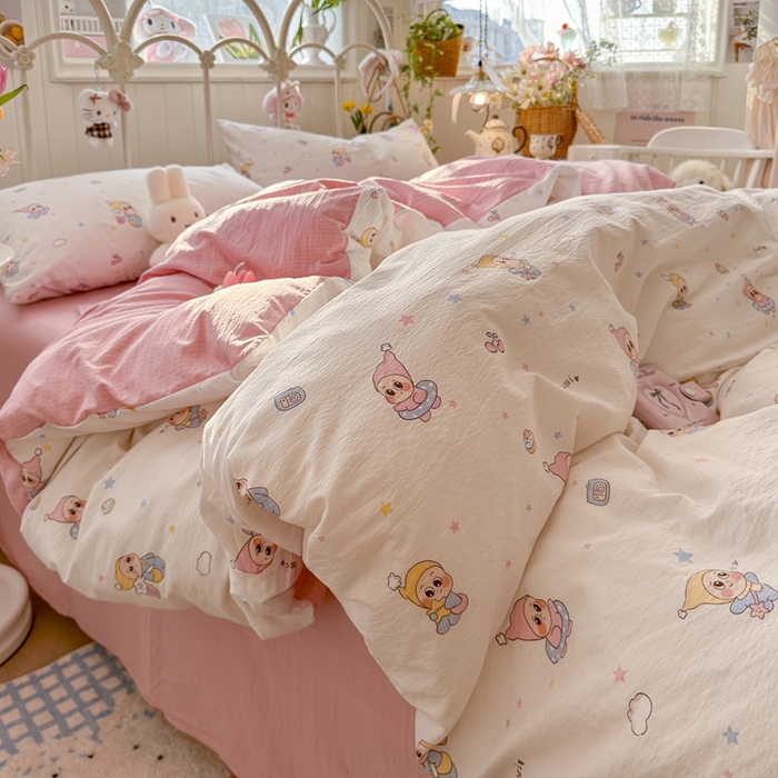 91家纺网 家纺一手货源 找家纺 海岛哥哥 2026新款云感双层纱系列四件套 糖果星星人