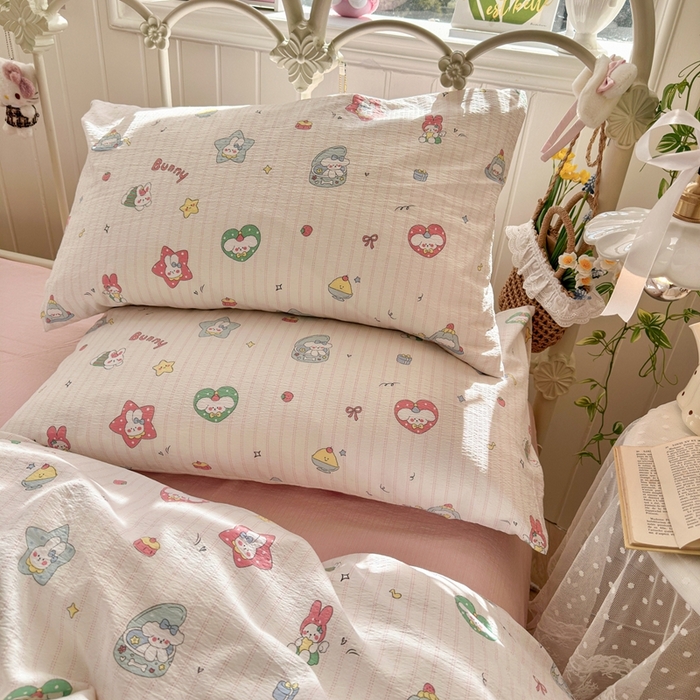 91家纺网 家纺一手货源 找家纺 海岛哥哥 2026新款云感双层纱系列四件套 条纹萌宠