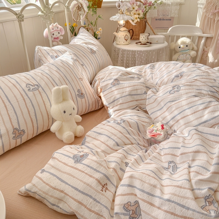 91家纺网 家纺一手货源 找家纺 海岛哥哥 2026新款云感双层纱系列四件套 小木马