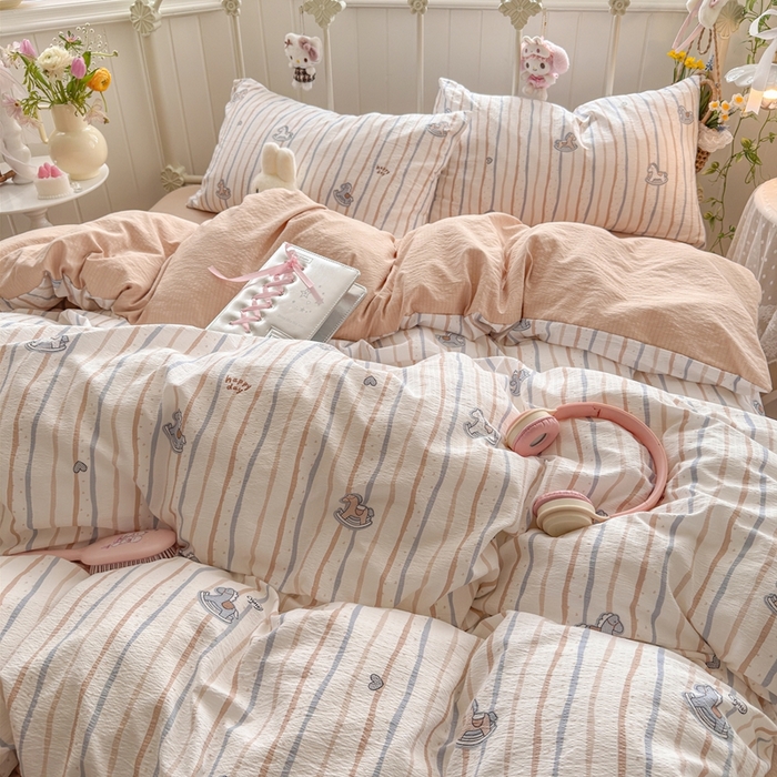 91家纺网 家纺一手货源 找家纺 海岛哥哥 2026新款云感双层纱系列四件套 小木马