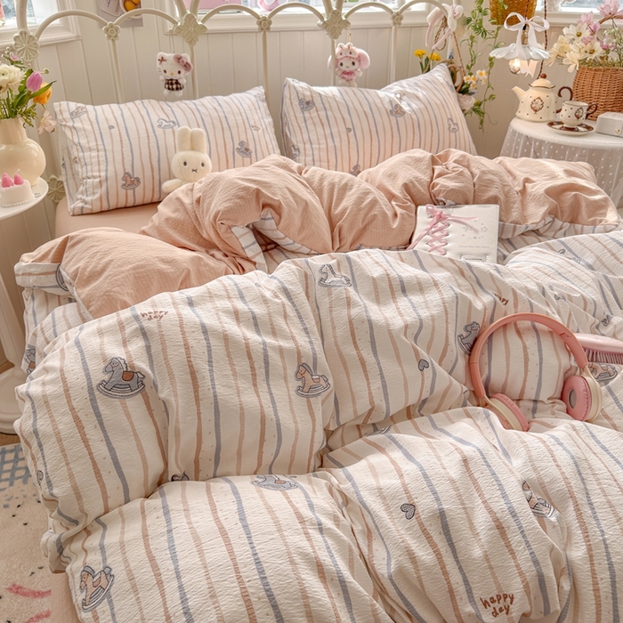 91家纺网 家纺一手货源 找家纺 海岛哥哥 2026新款云感双层纱系列四件套 小木马