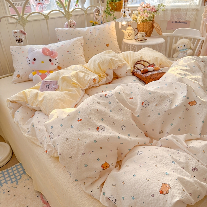 91家纺网 家纺一手货源 找家纺 海岛哥哥 2026新款云感双层纱系列四件套 星星KT