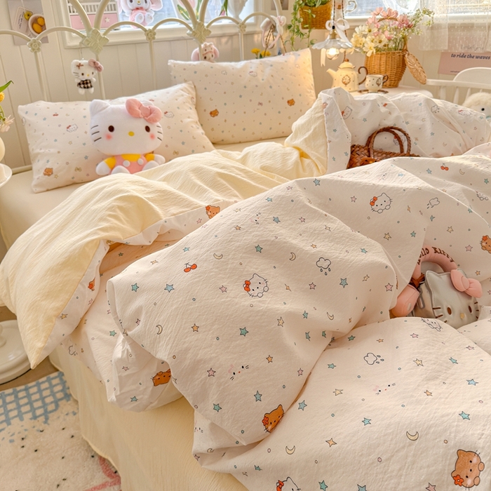 91家纺网 家纺一手货源 找家纺 海岛哥哥 2026新款云感双层纱系列四件套 星星KT