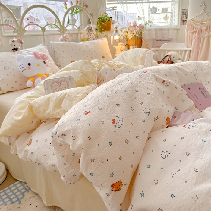 91家纺网 家纺一手货源 找家纺 海岛哥哥 2026新款云感双层纱系列四件套 星星KT