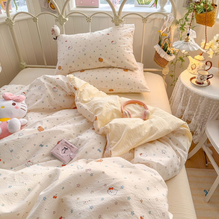 91家纺网 家纺一手货源 找家纺 海岛哥哥 2026新款云感双层纱系列四件套 星星KT