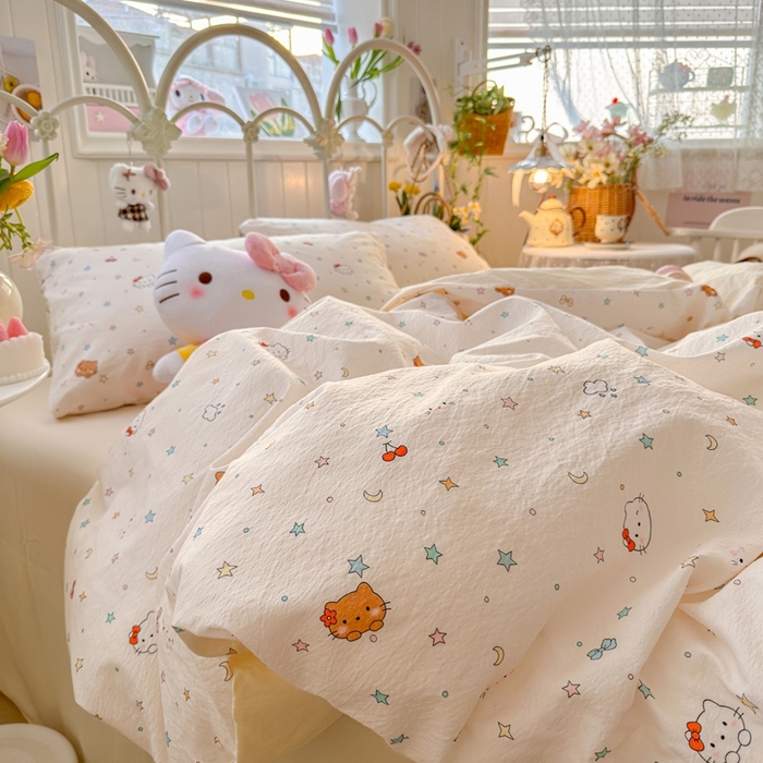 91家纺网 家纺一手货源 找家纺 海岛哥哥 2026新款云感双层纱系列四件套 星星KT