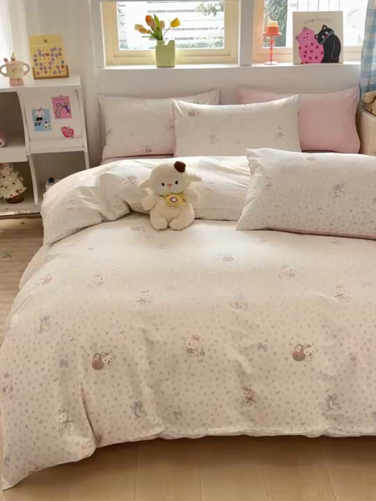 91家纺网 家纺一手货源 找家纺 缦彩 2026新款13372全棉印花四件套 提琴猫