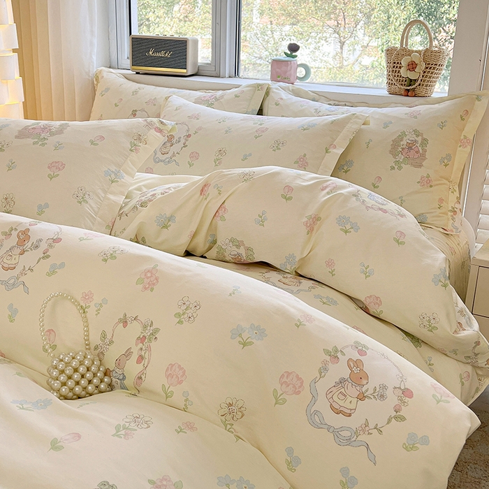 91家纺网 家纺一手货源 找家纺 名优家纺 2026新款13070全棉印花单被套 兔茶春序