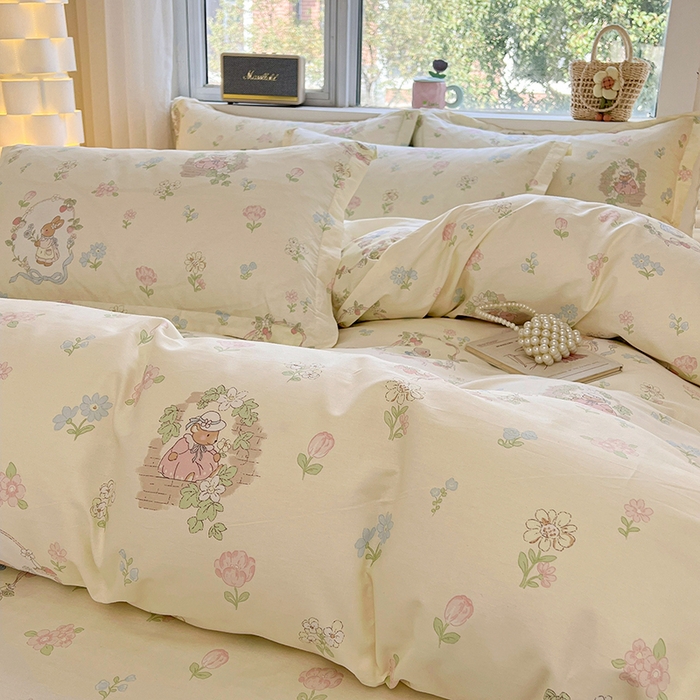 91家纺网 家纺一手货源 找家纺 名优家纺 2026新款13070全棉印花单被套 兔茶春序