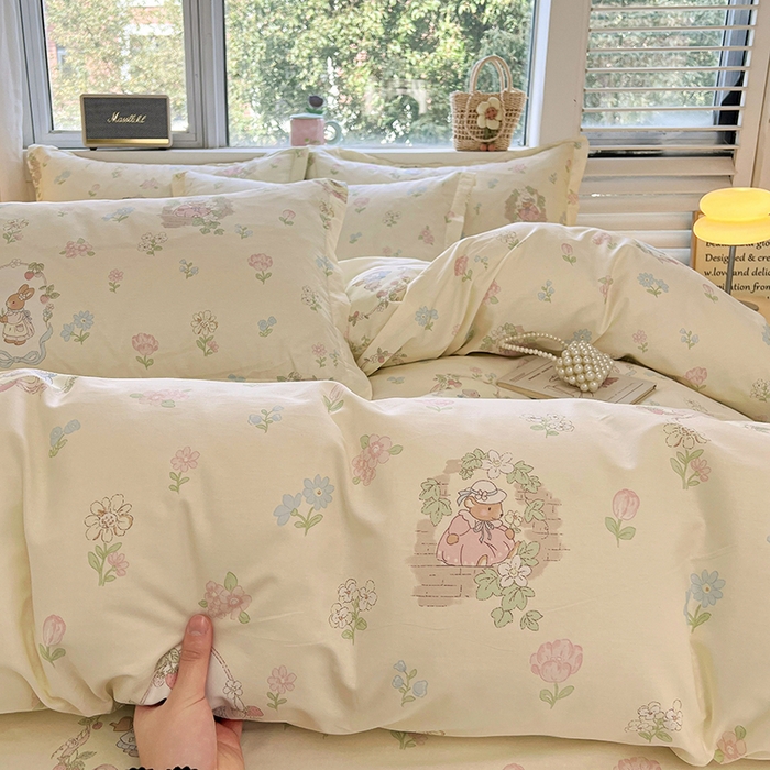 91家纺网 家纺一手货源 找家纺 名优家纺 2026新款13070全棉印花单被套 兔茶春序