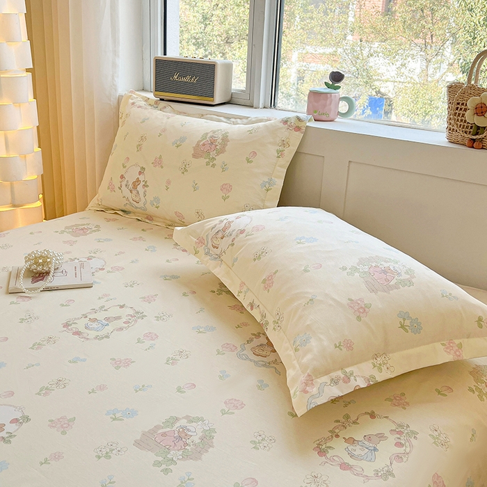 91家纺网 家纺一手货源 找家纺 名优家纺 2026新款13070全棉印花单被套 兔茶春序