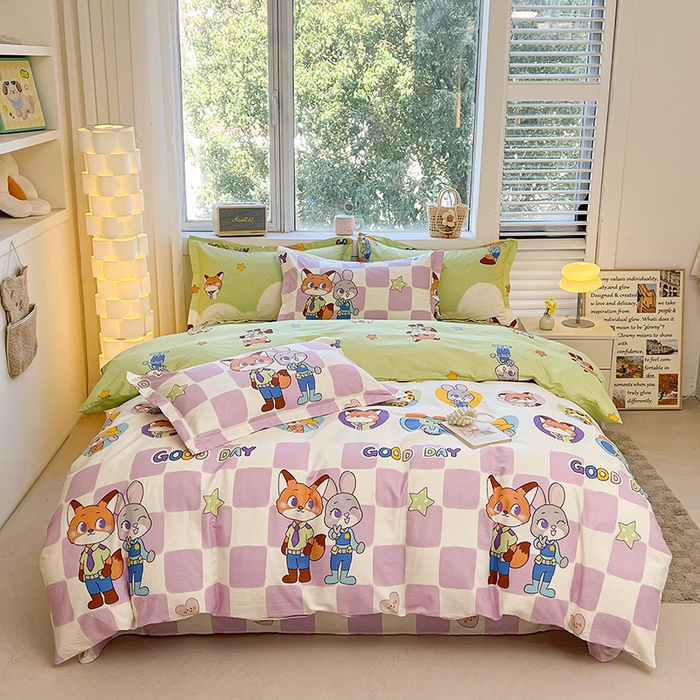 91家纺网 家纺一手货源 找家纺 名优家纺 2026新款13070全棉印花单被套 开心动物城