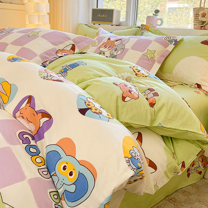 91家纺网 家纺一手货源 找家纺 名优家纺 2026新款13070全棉印花单被套 开心动物城