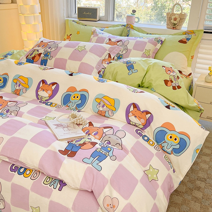 91家纺网 家纺一手货源 找家纺 名优家纺 2026新款13070全棉印花单被套 开心动物城