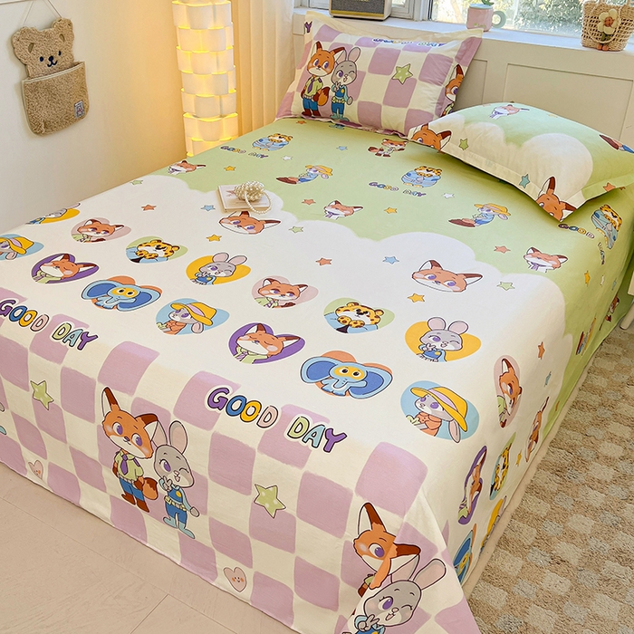 91家纺网 家纺一手货源 找家纺 名优家纺 2026新款13070全棉印花单床单 开心动物城